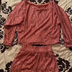 Pink sequin two piece top & bottom